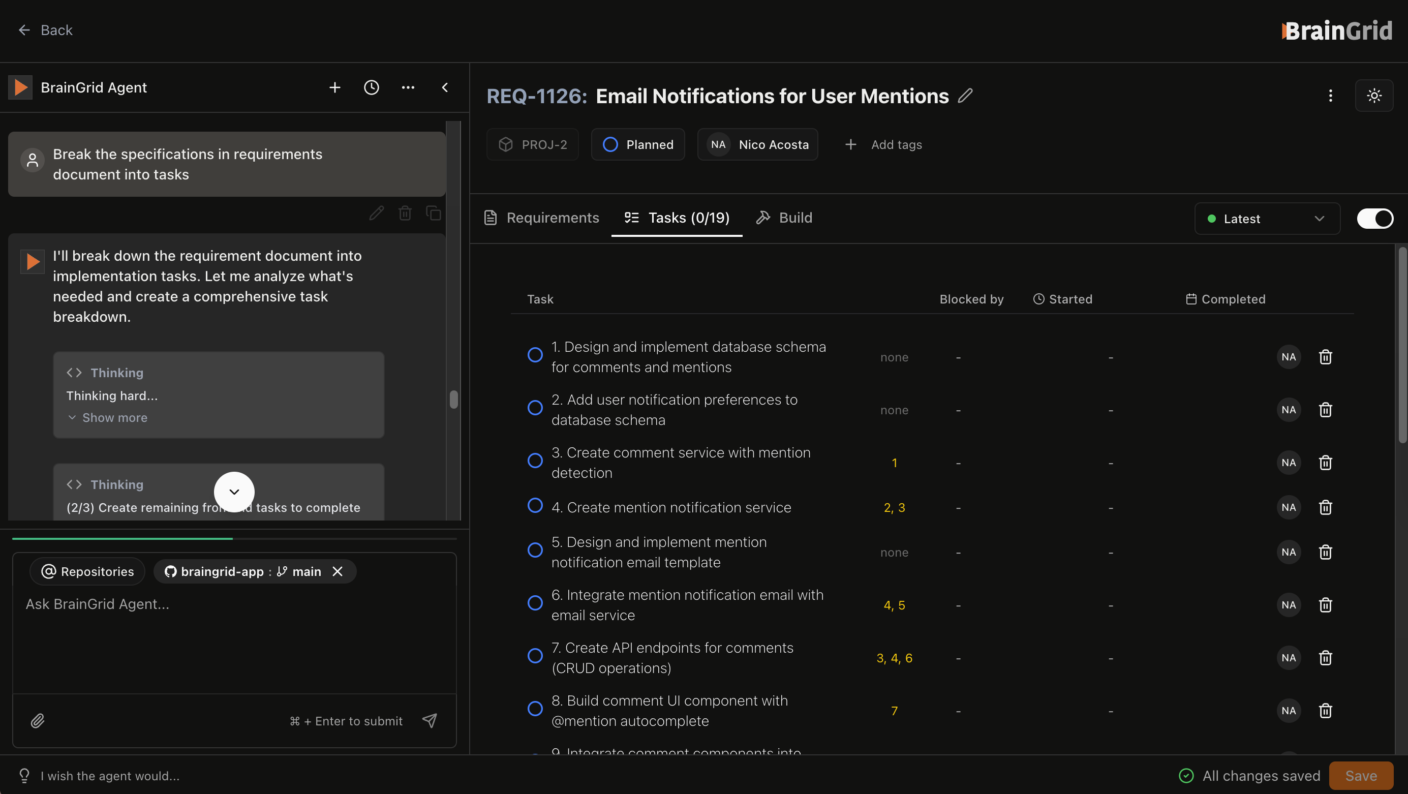 Break the detailed specification into clear steps