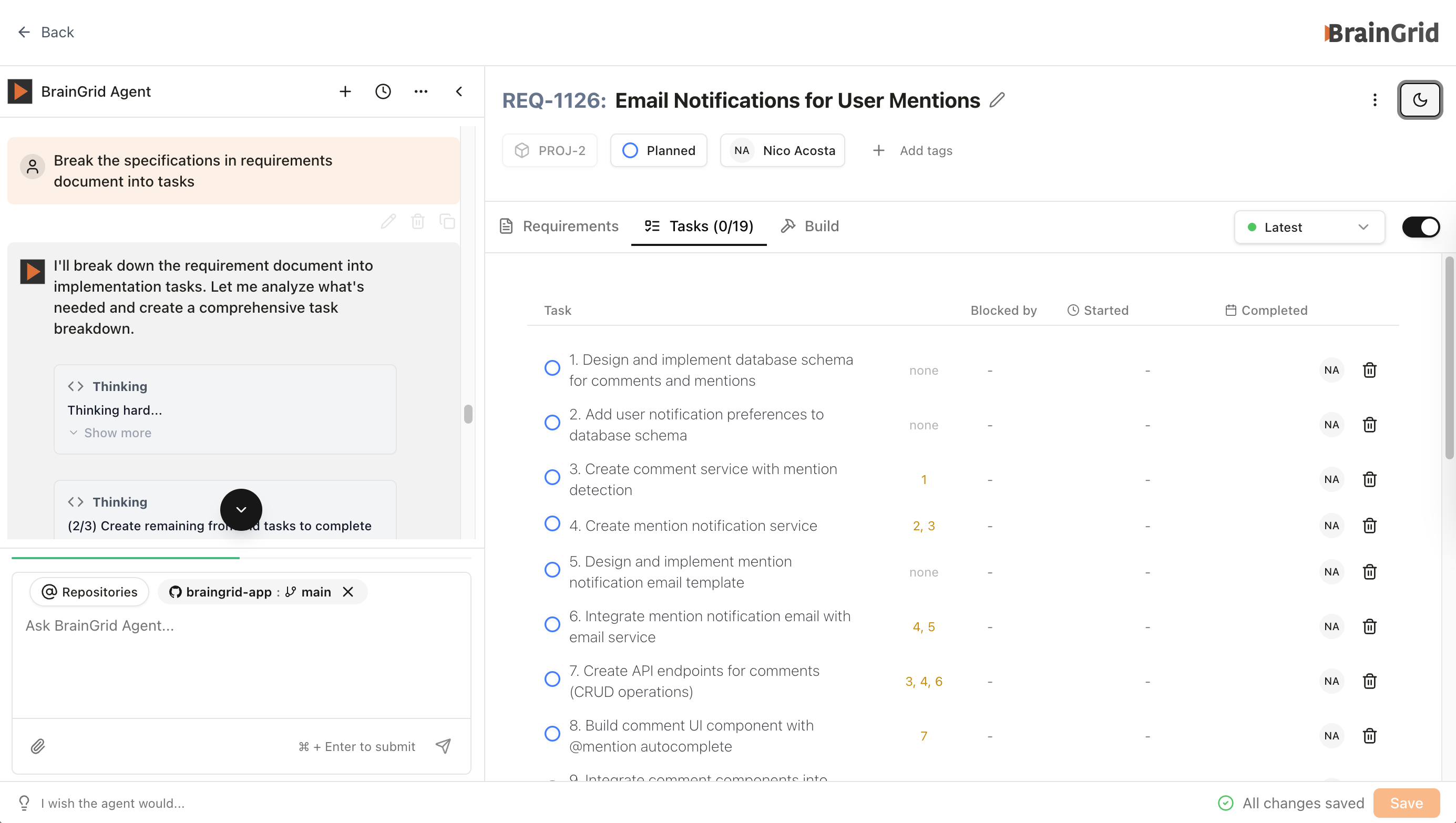 Break the detailed specification into clear steps