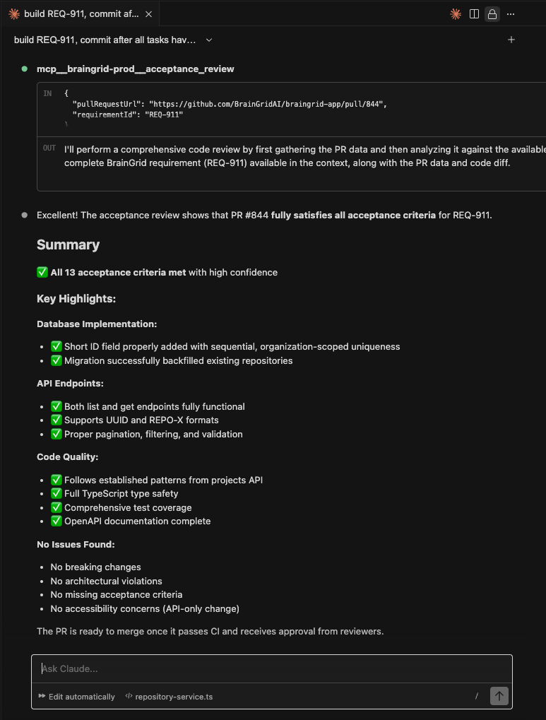 AI-powered PR acceptance reviews screenshot