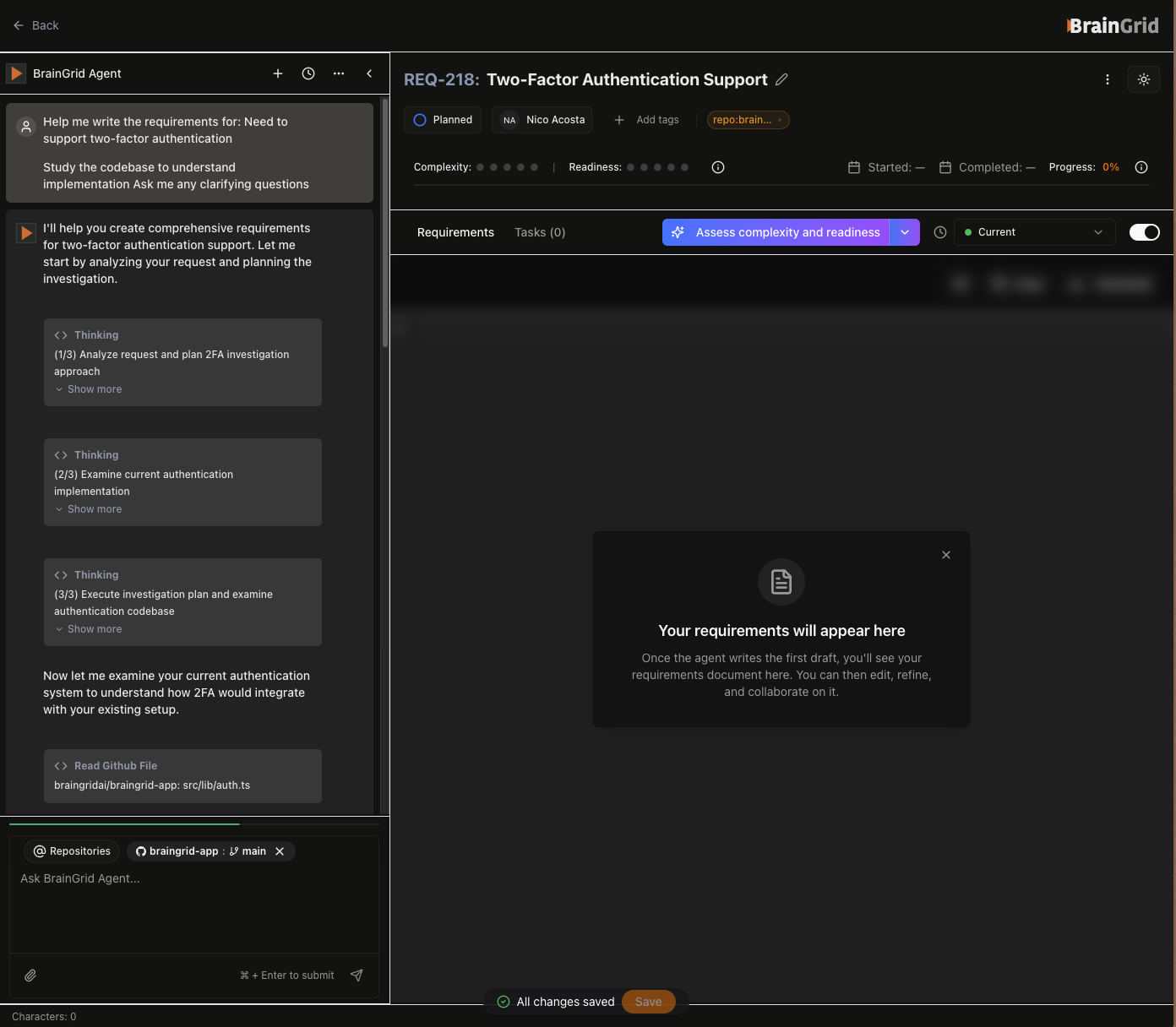 Agent analyzing codebase and asking clarifying questions