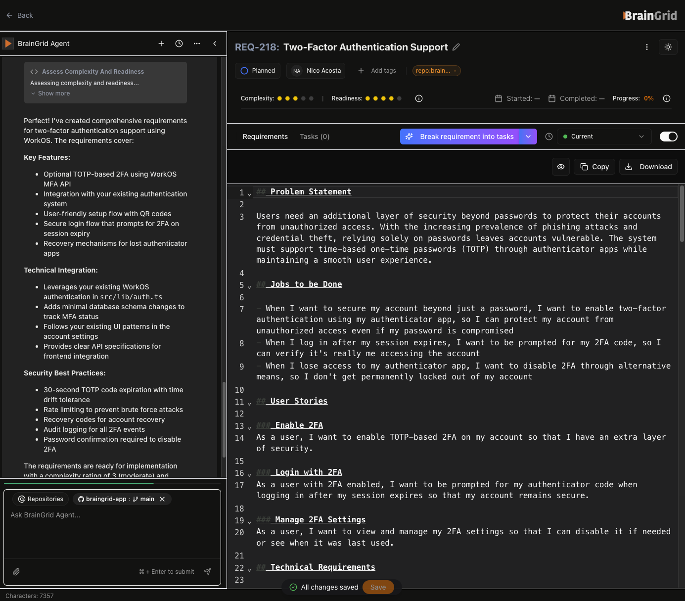 Completed requirement document preview