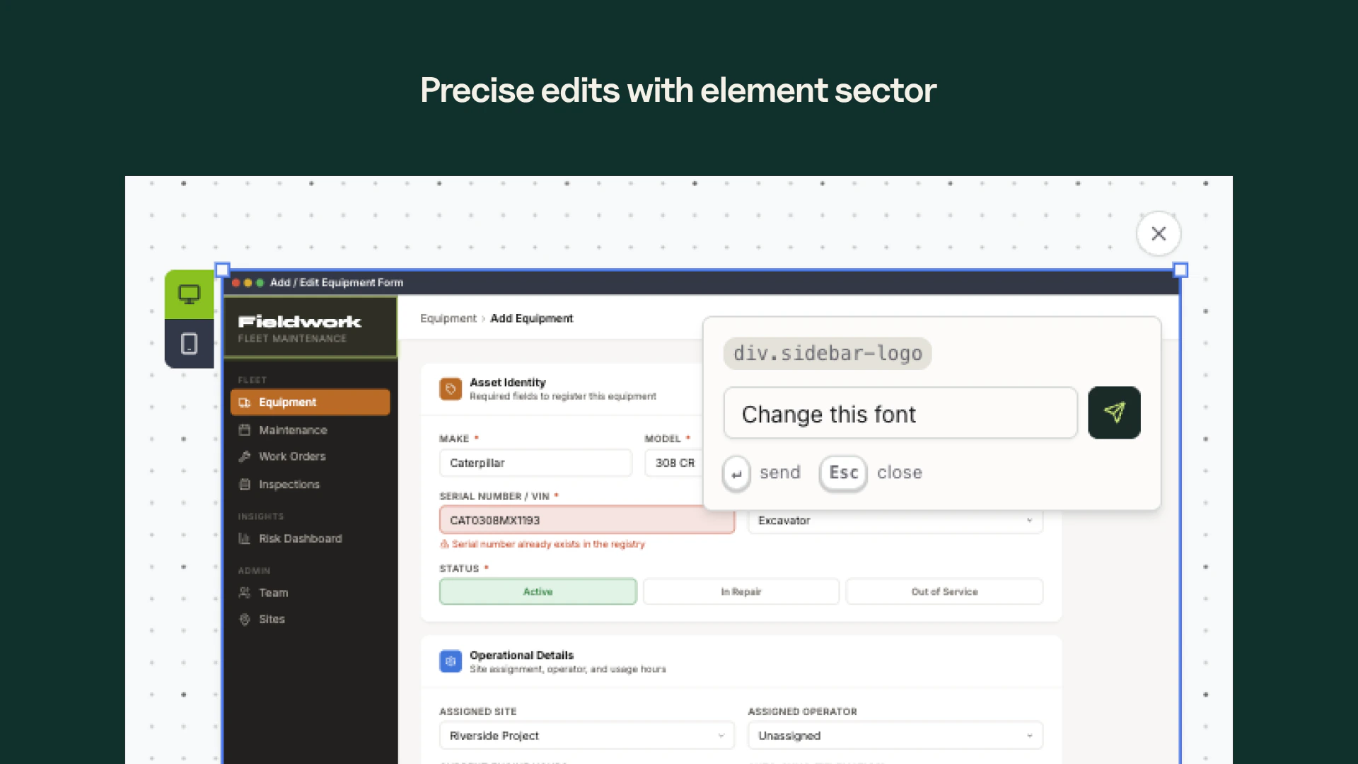 Selecting an element from a design for targeted changes