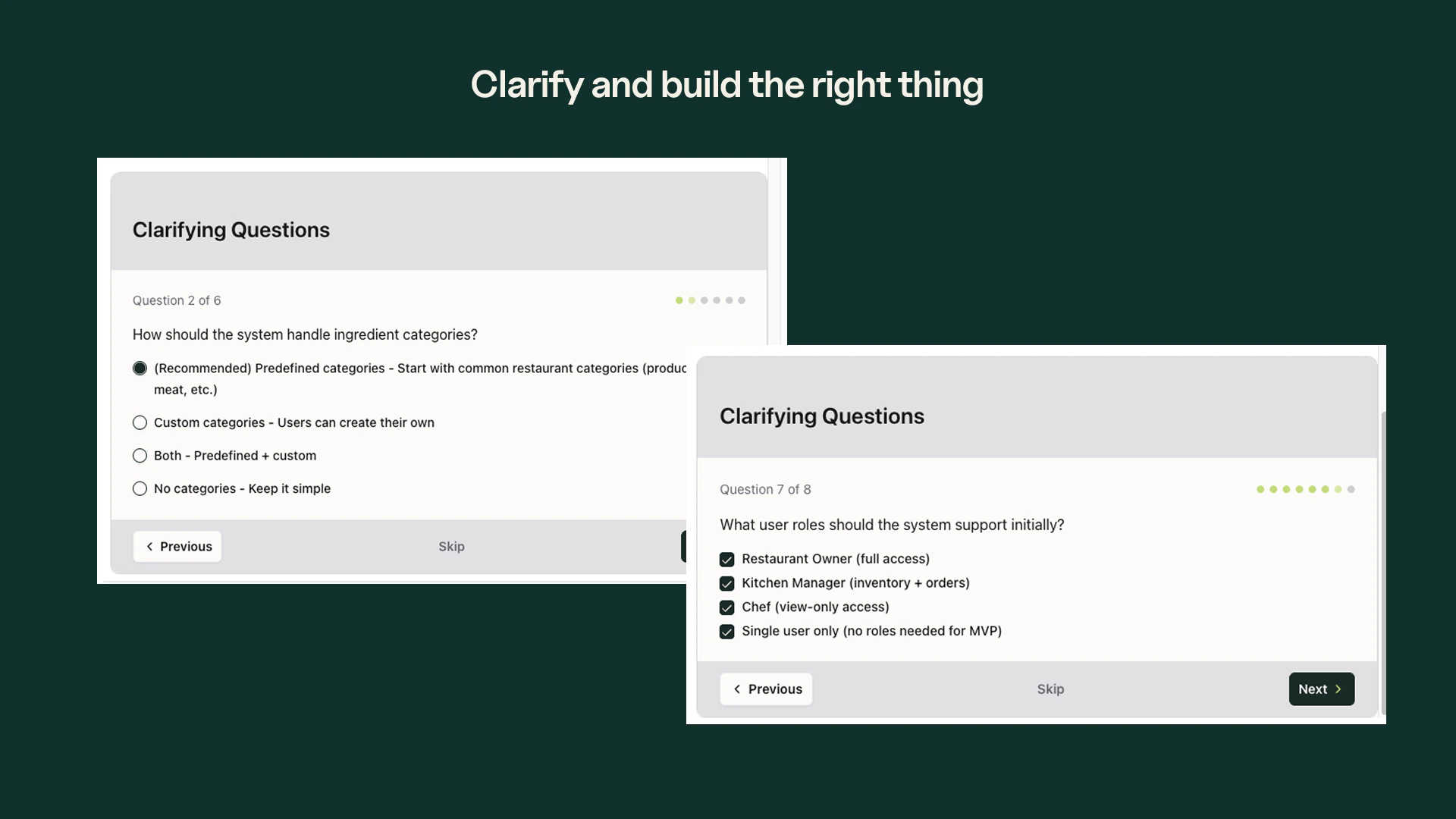 AI-guided clarifying questions during specification