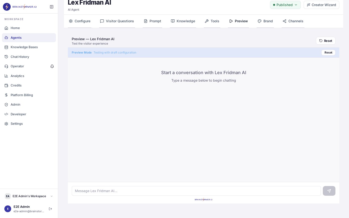 Agent preview chat interface