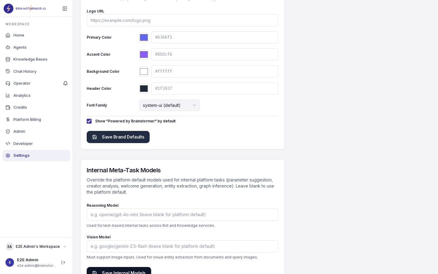 Brand Defaults section