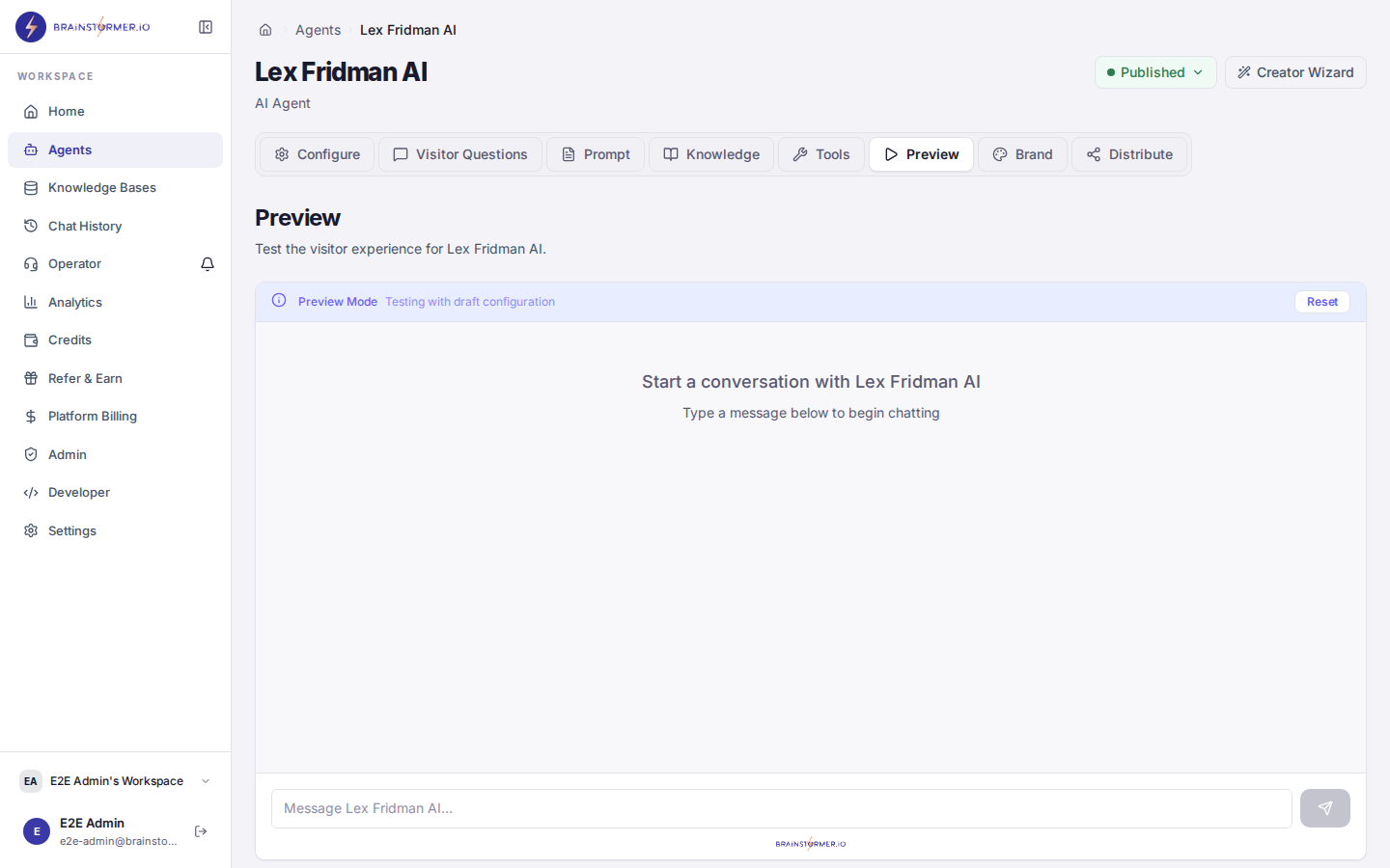 Agent preview chat interface