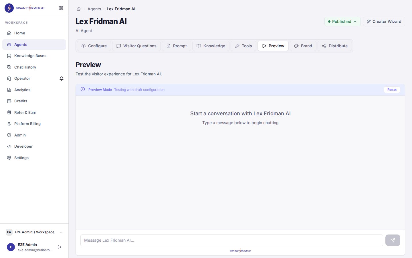 Agent preview chat interface