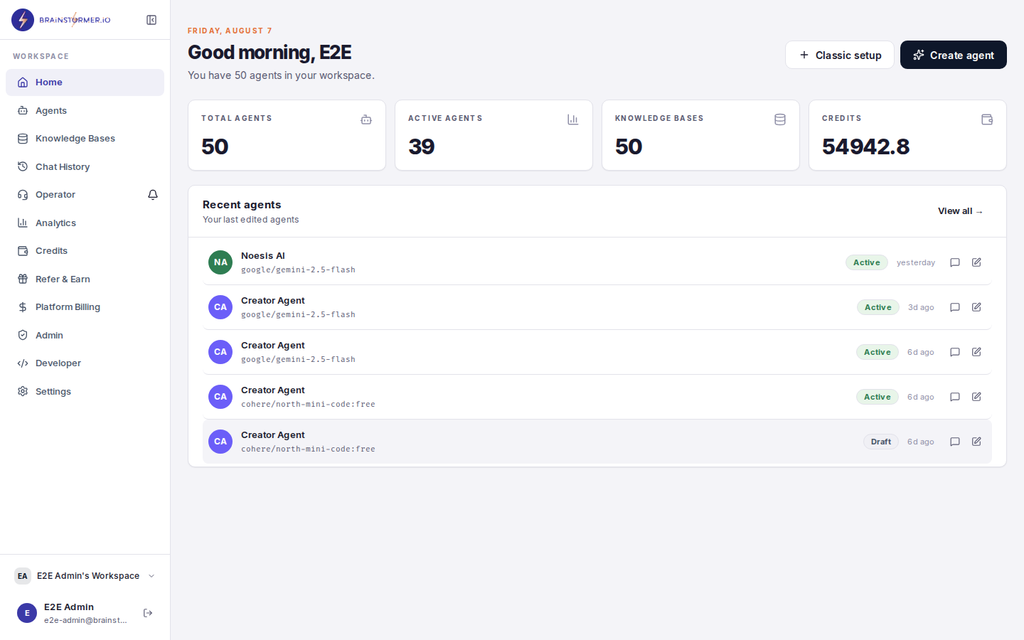 Brainstormer dashboard overview