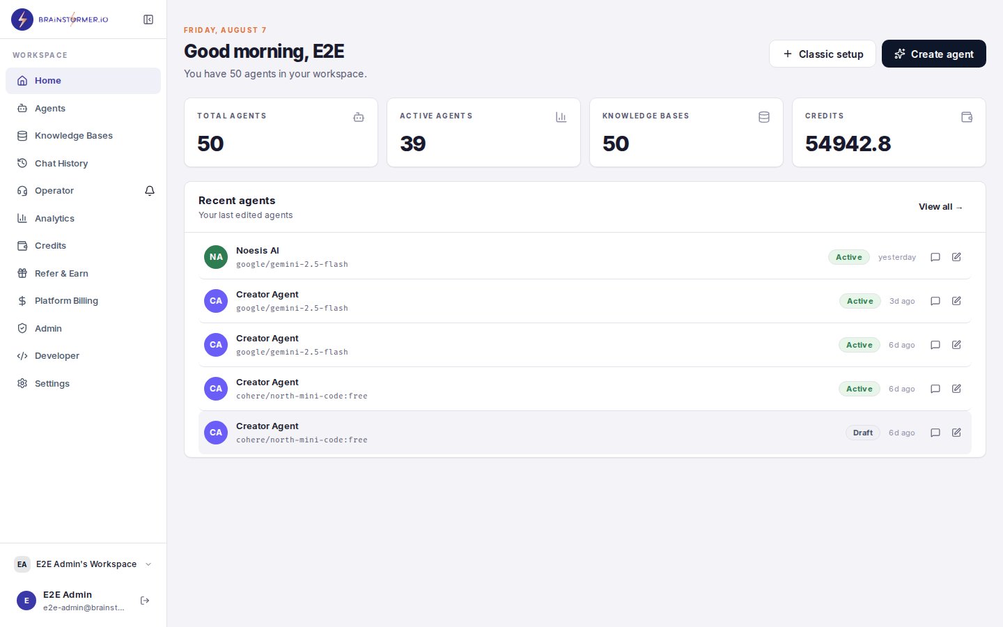 Brainstormer dashboard overview