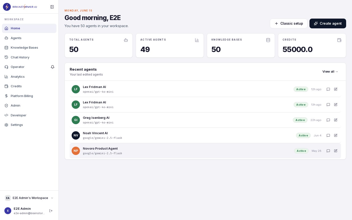 Brainstormer dashboard overview