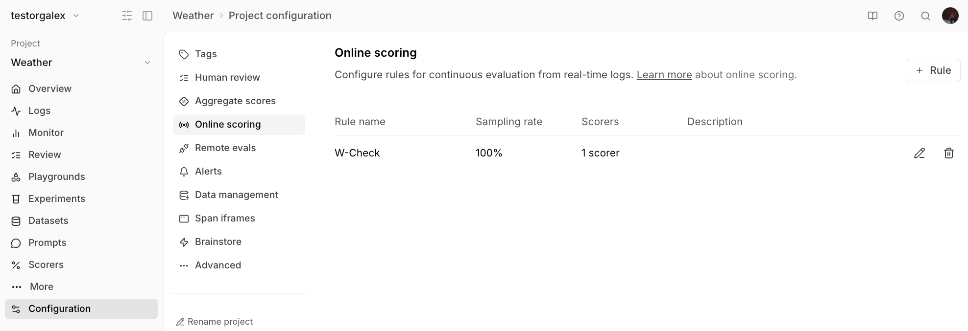 Configuring online scoring