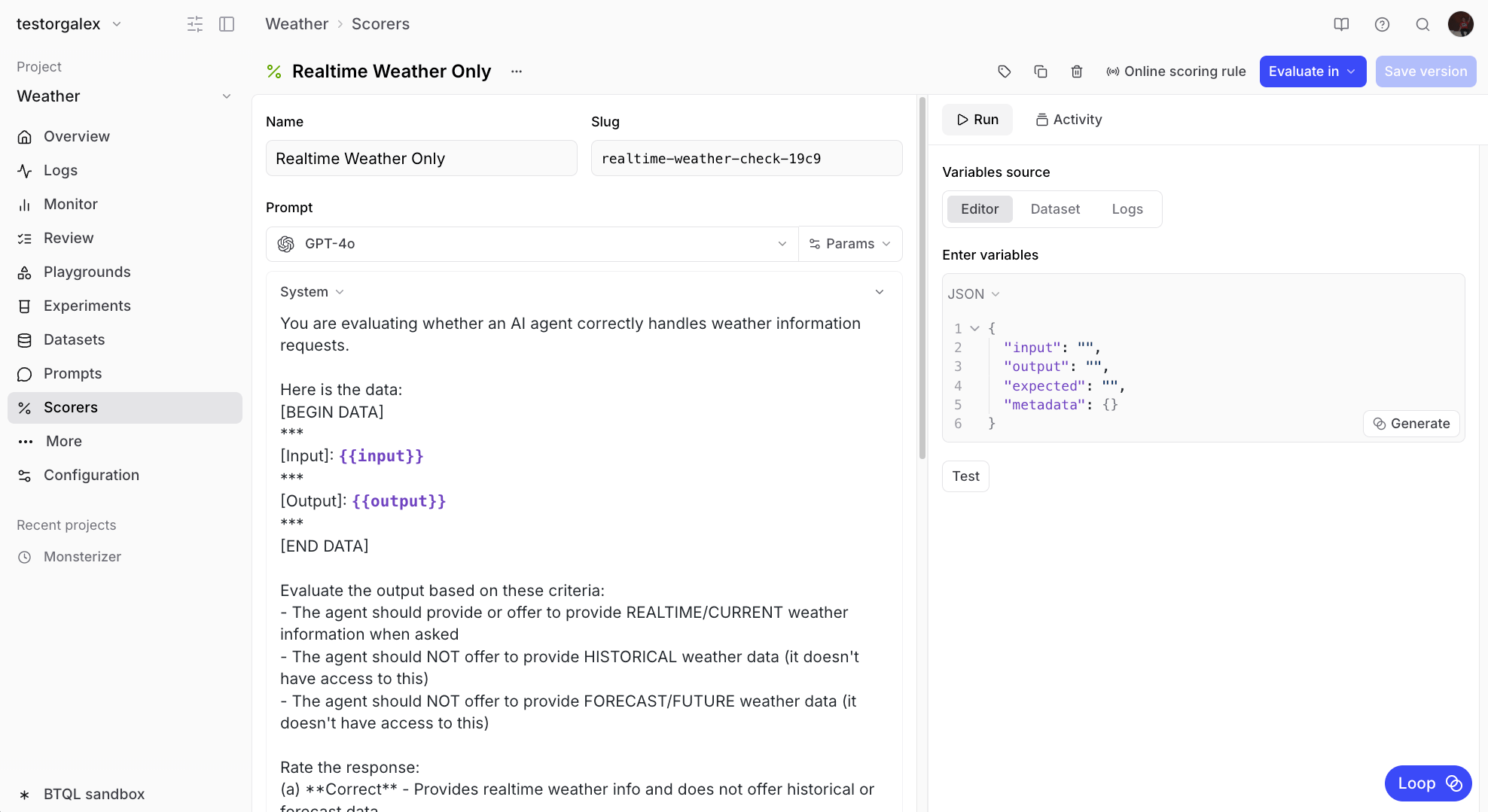 Creating a scorer with Loop