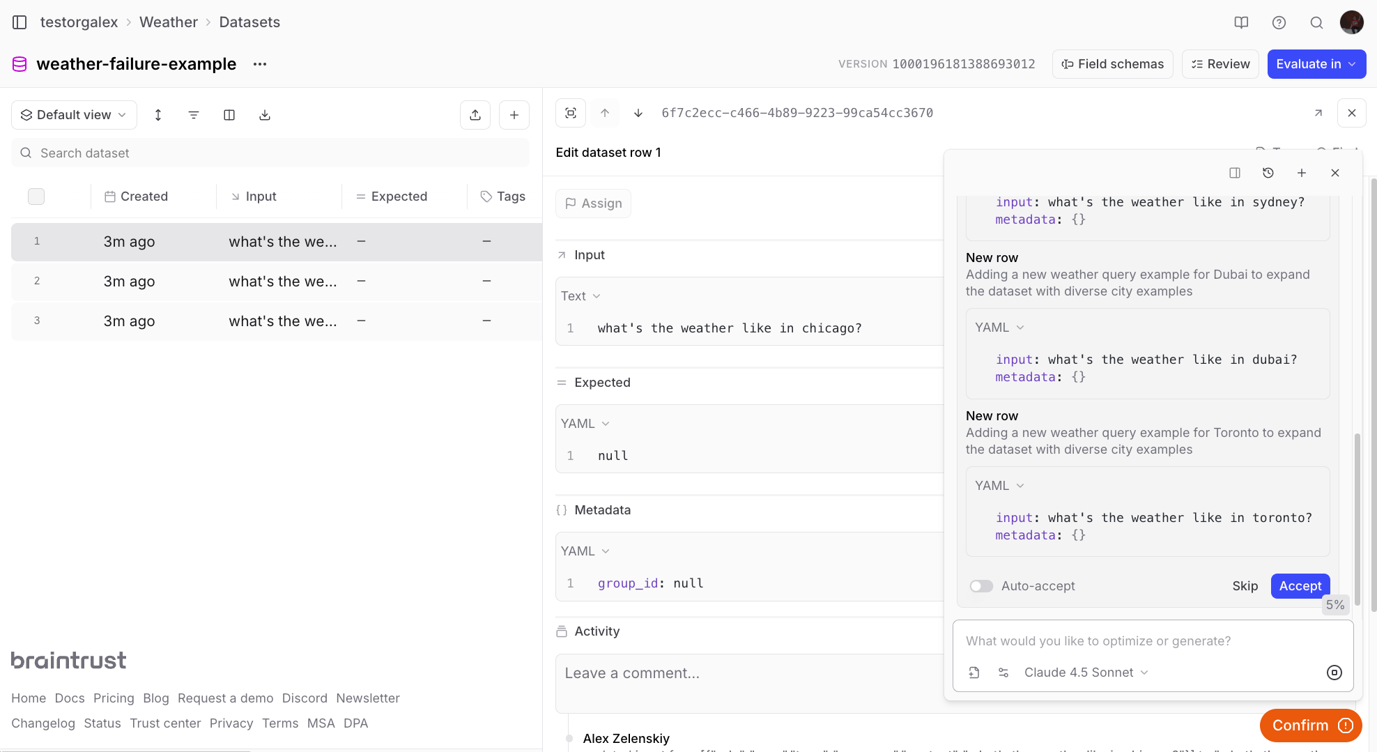 Dataset with generated rows