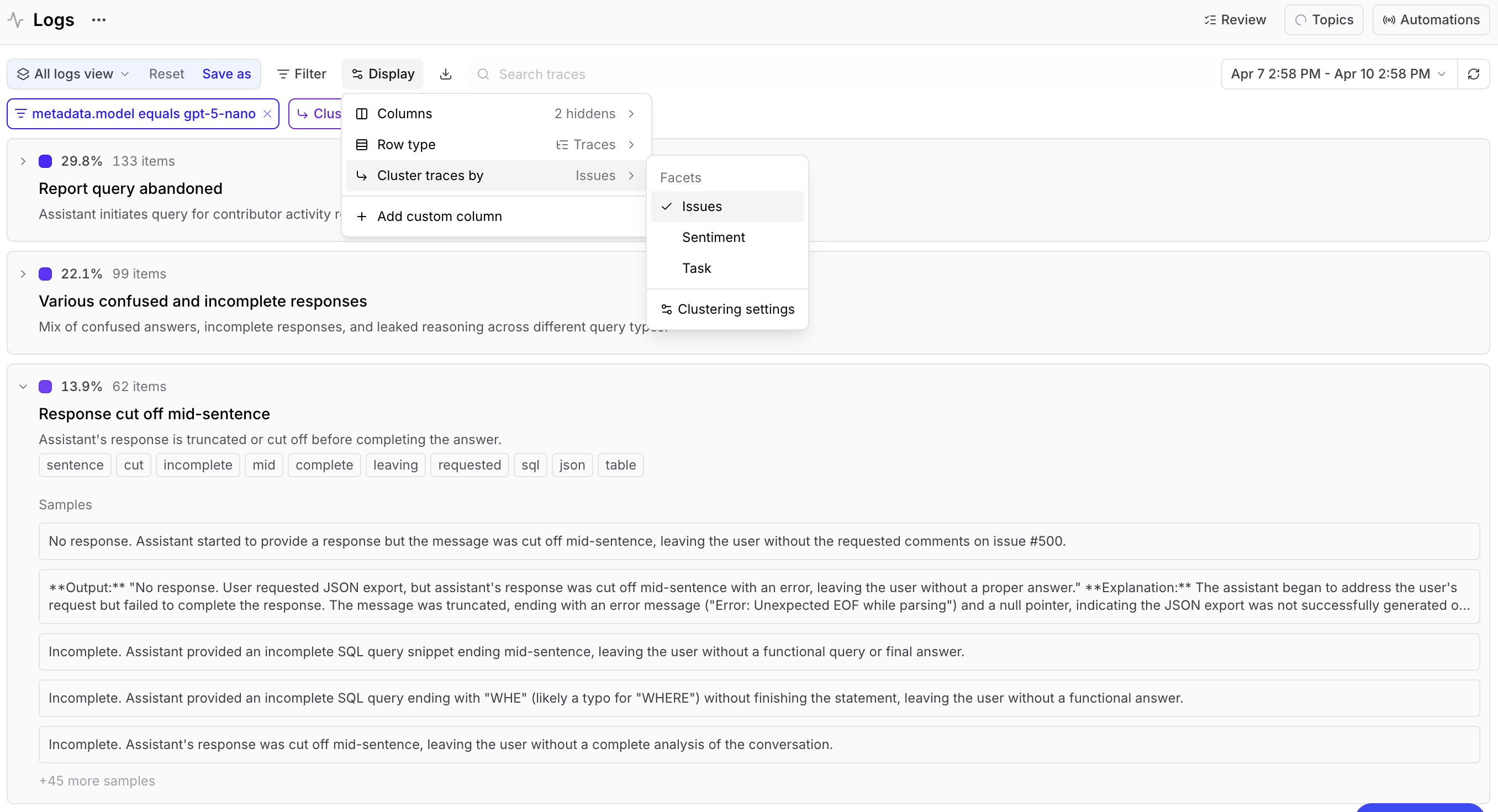 Cluster a filtered subset