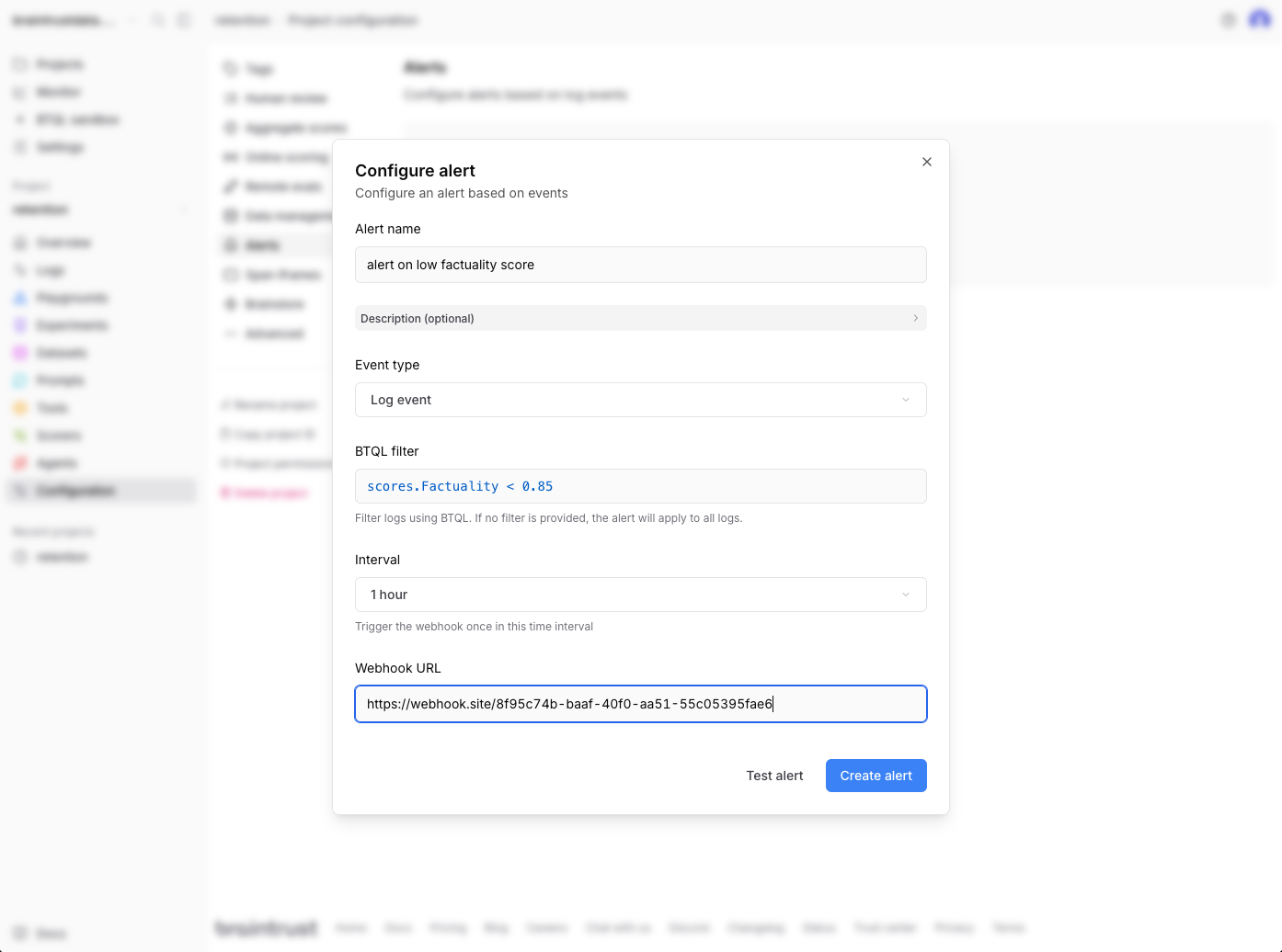 Create webhook alert