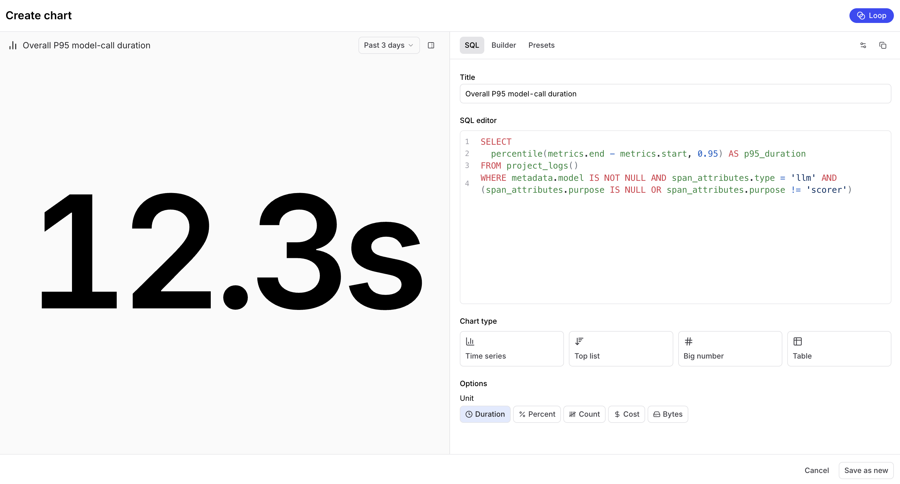 Big number chart editor