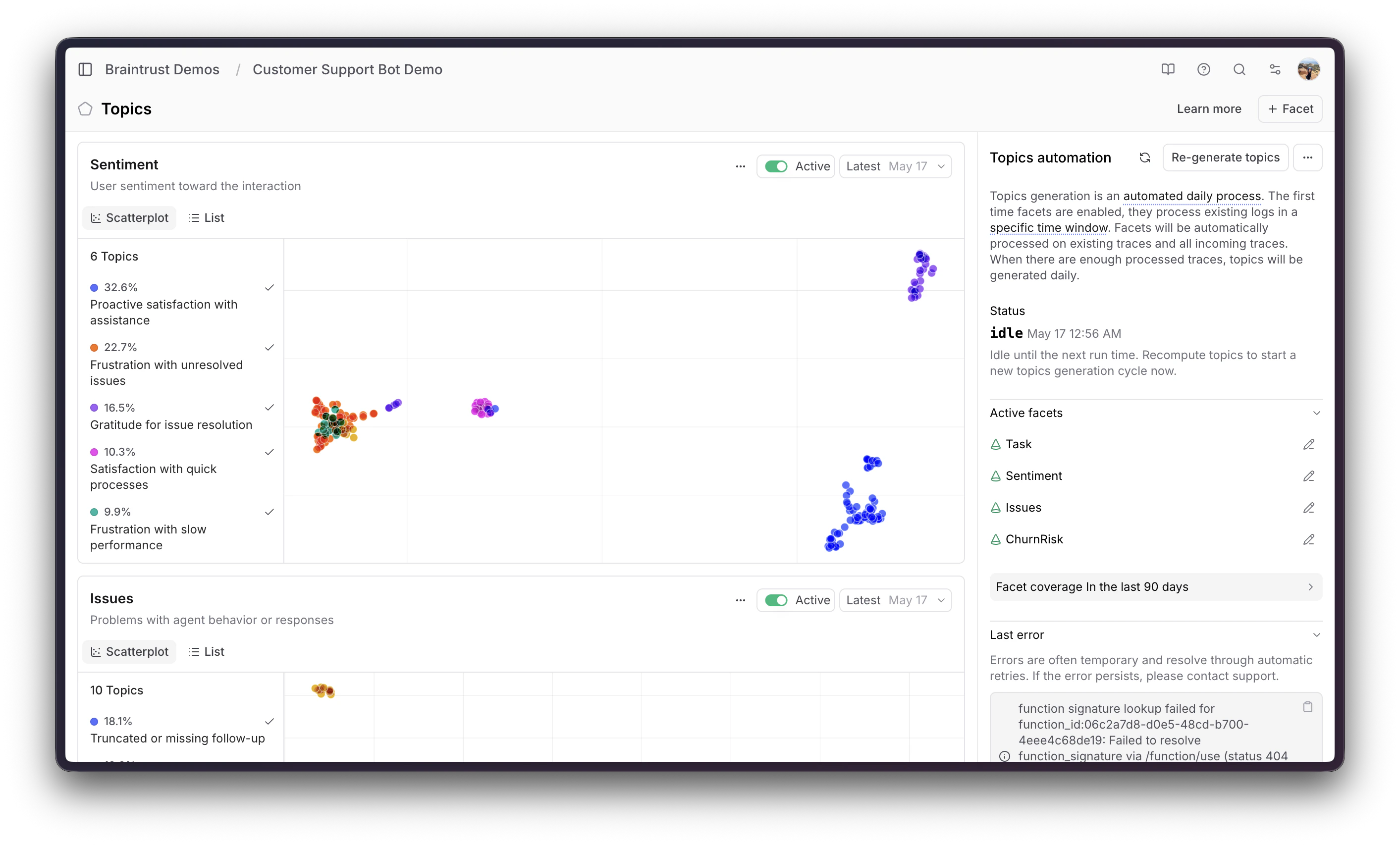 Topics cluster results after classifying ~200 traces