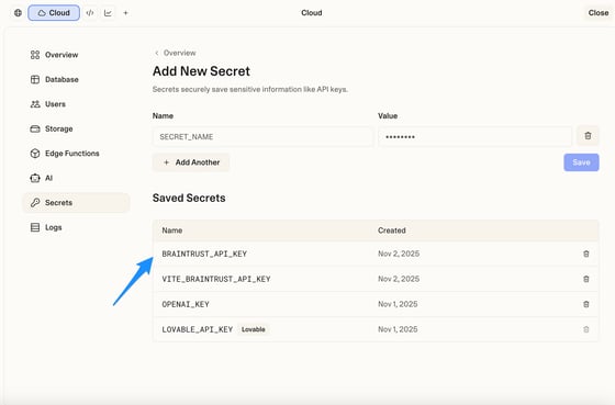 Lovable Api Key Chat Module Evaluating and iterating on AI apps with Lovable - Braintrust