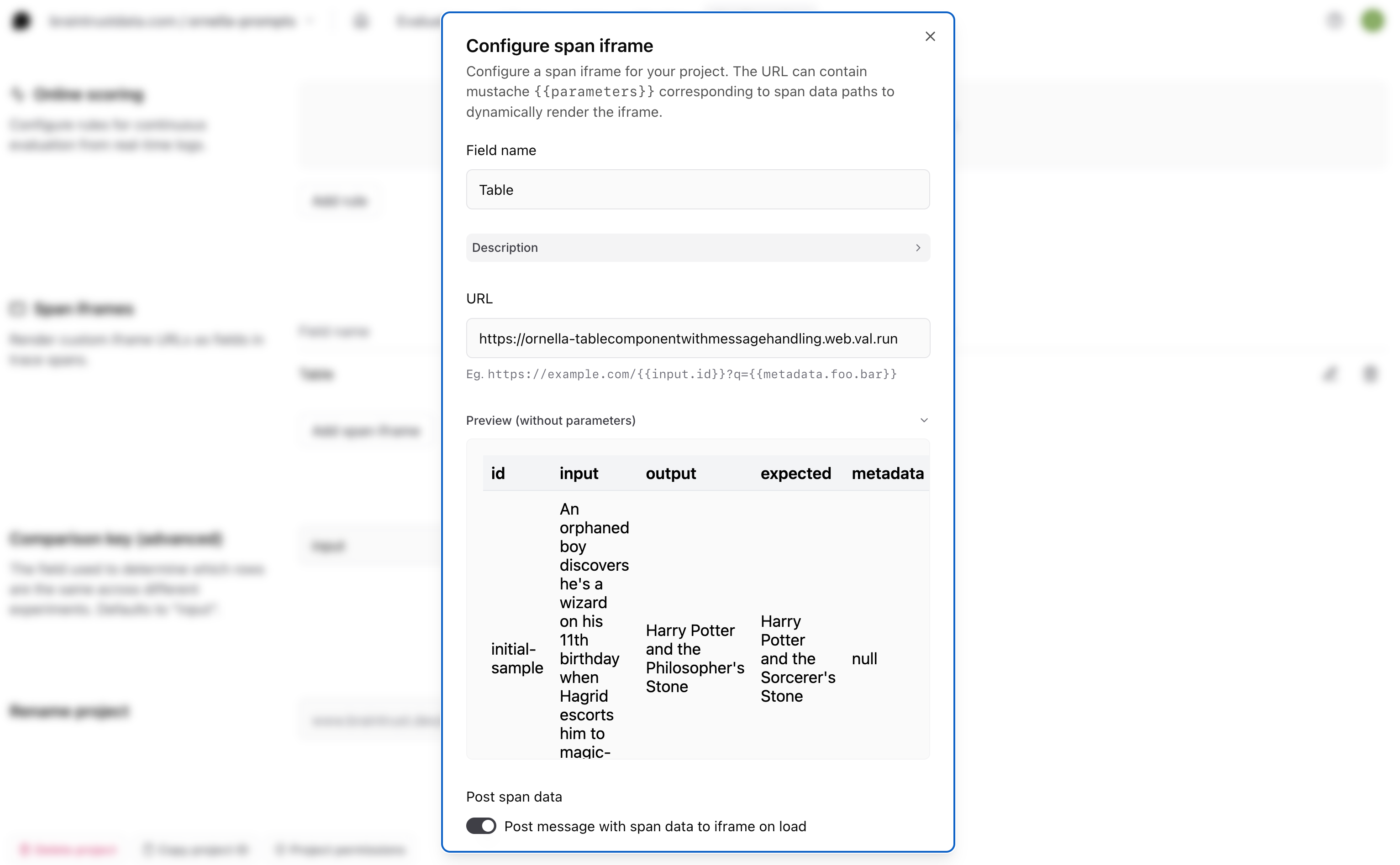 Configure span iframe