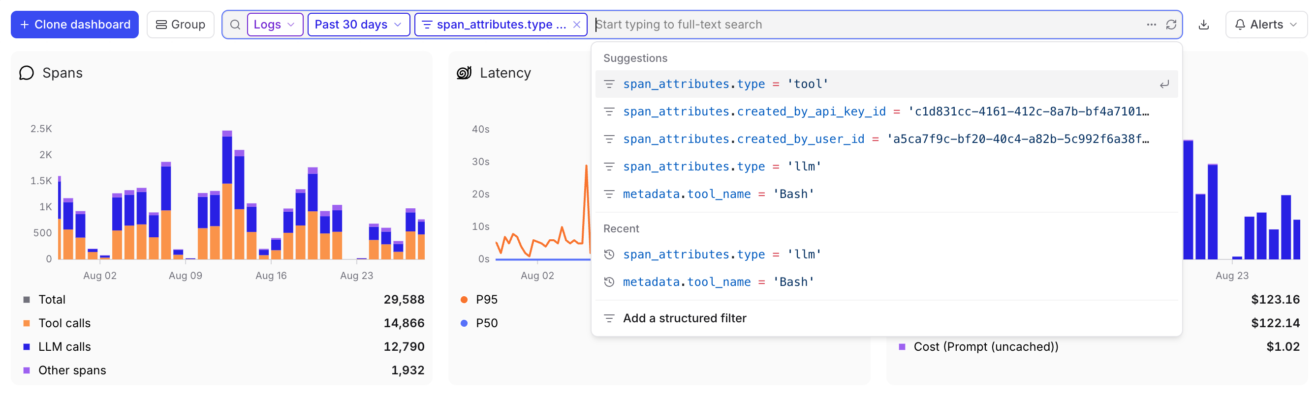 Filter and group dashboard data