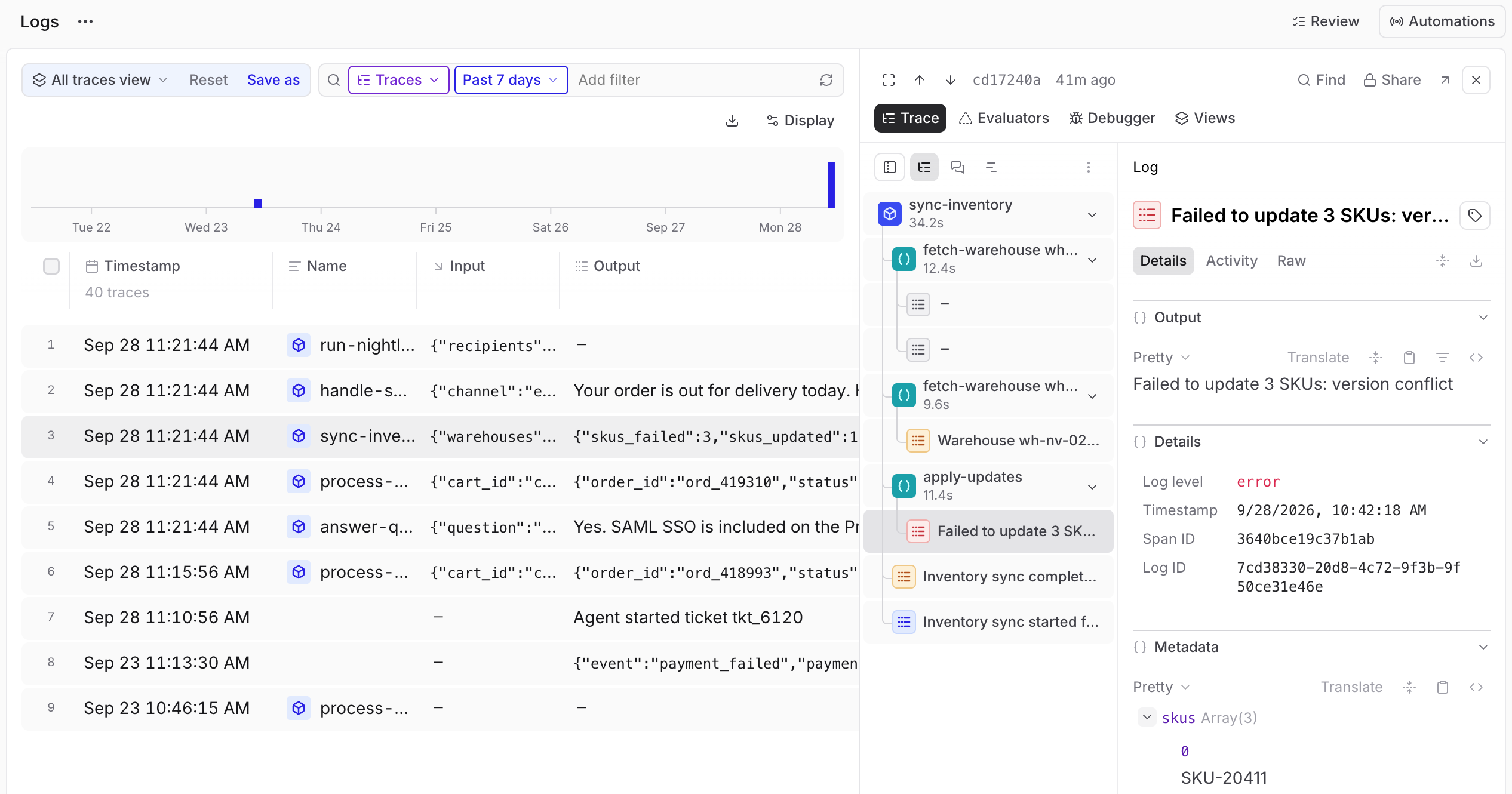 Application log in trace