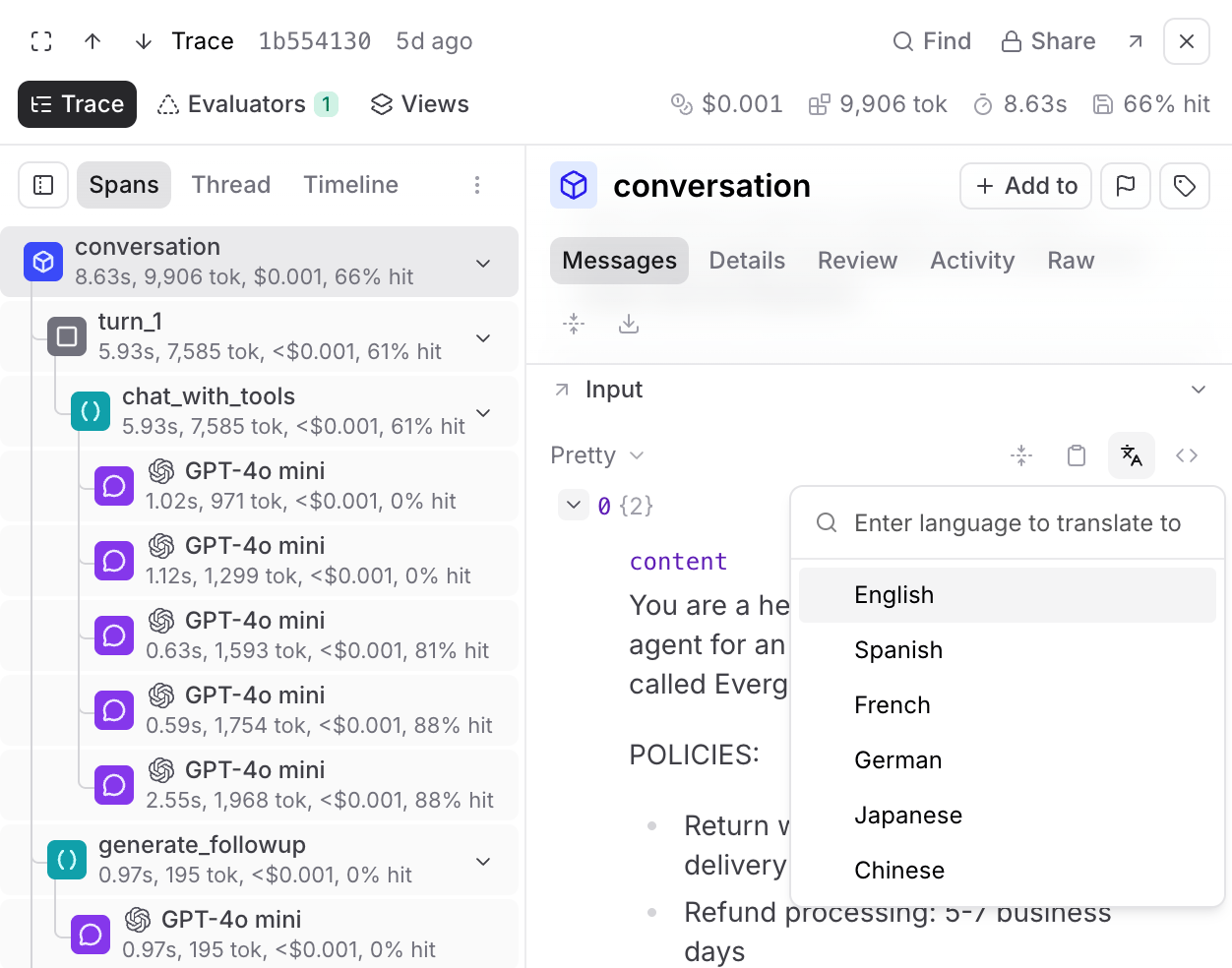 Translate message content in the thread layout