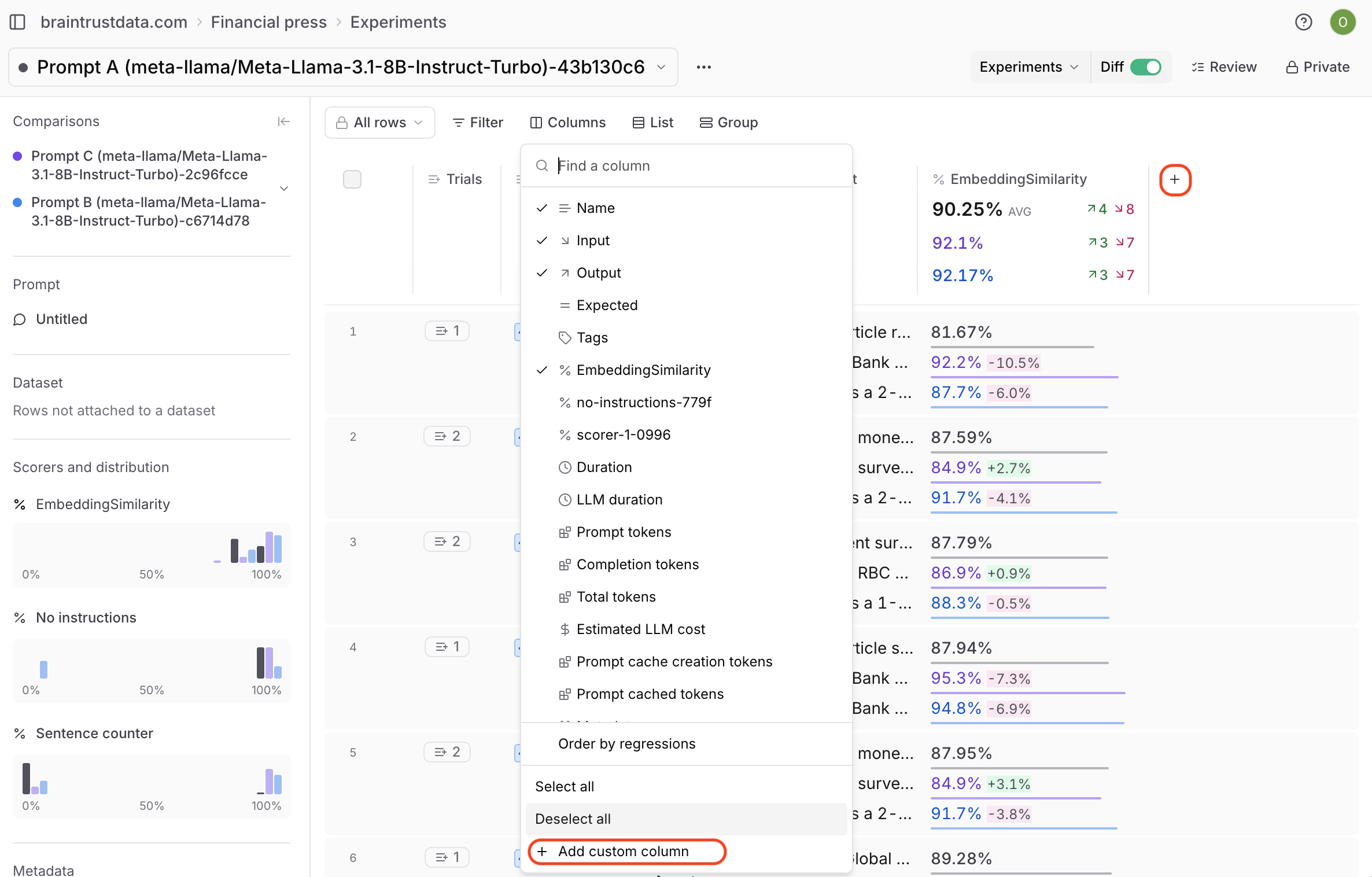 Create column action