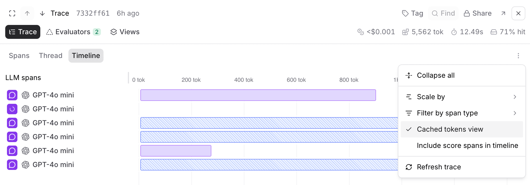 Assess prompt caching effectiveness