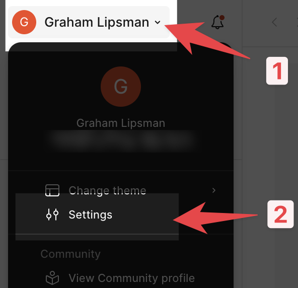 The Figma profile menu open, with the Settings item highlighted