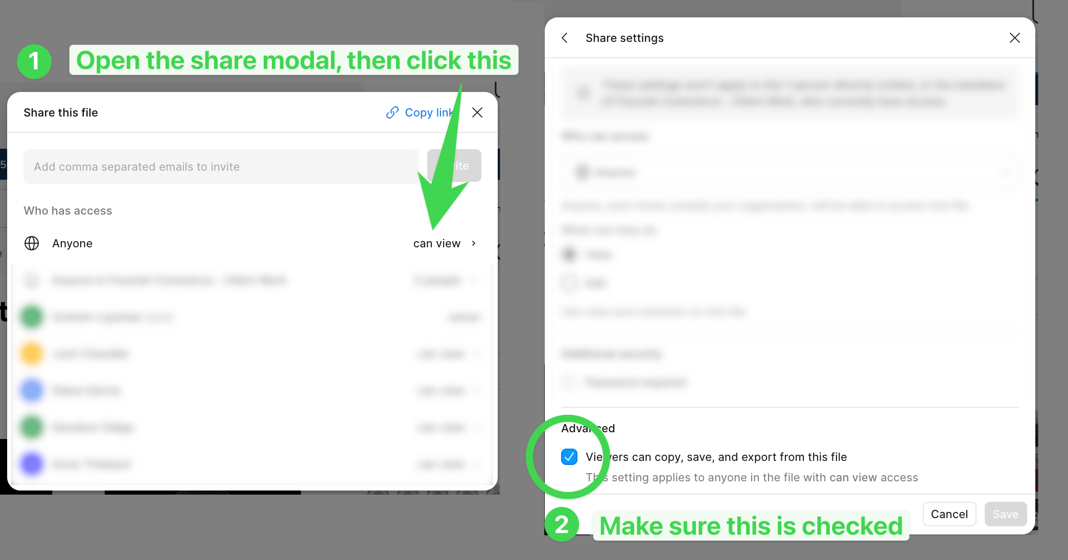 Figma share dialog with the option allowing viewers to copy, share, and export