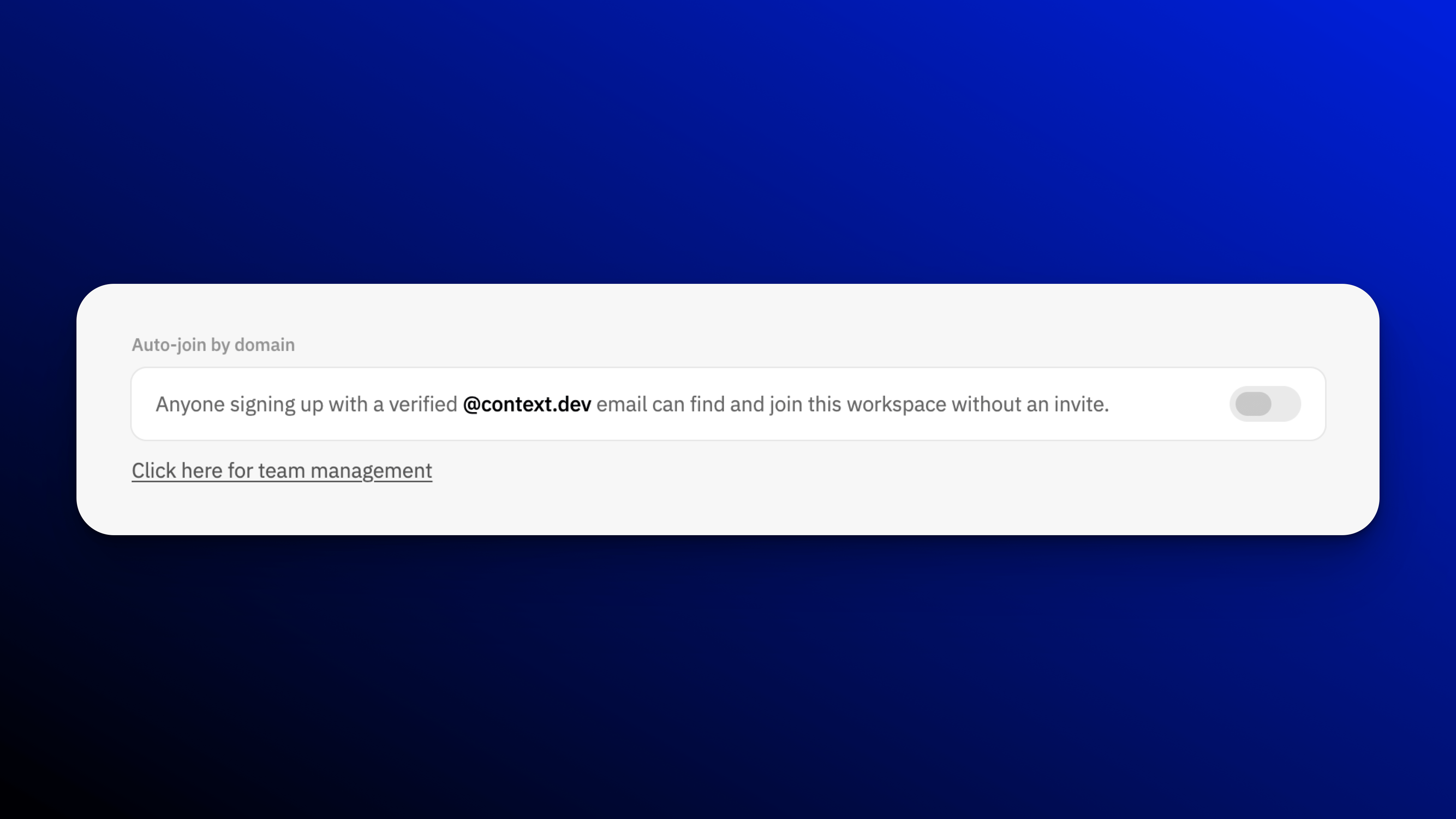 Context.dev workspace setting showing auto-join by verified company email domain