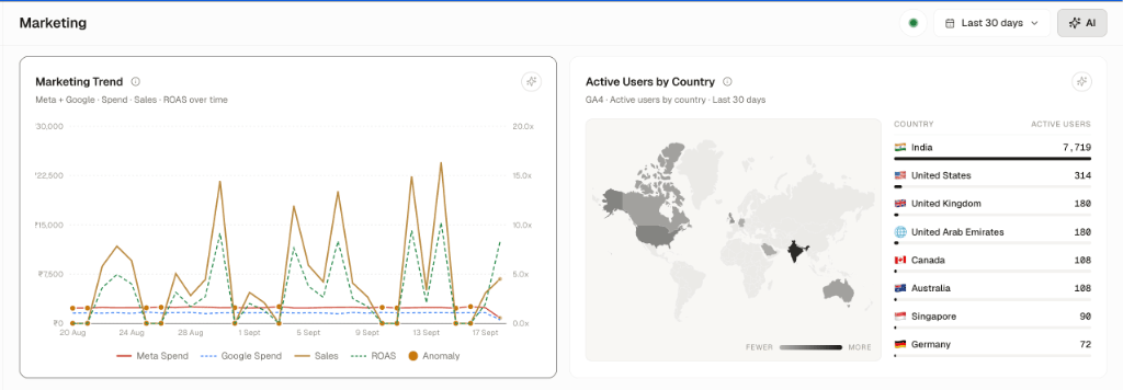 Marketing Trends and Active Users by Country