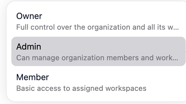 What are the roles and permissions at the Organization level? screenshot 1