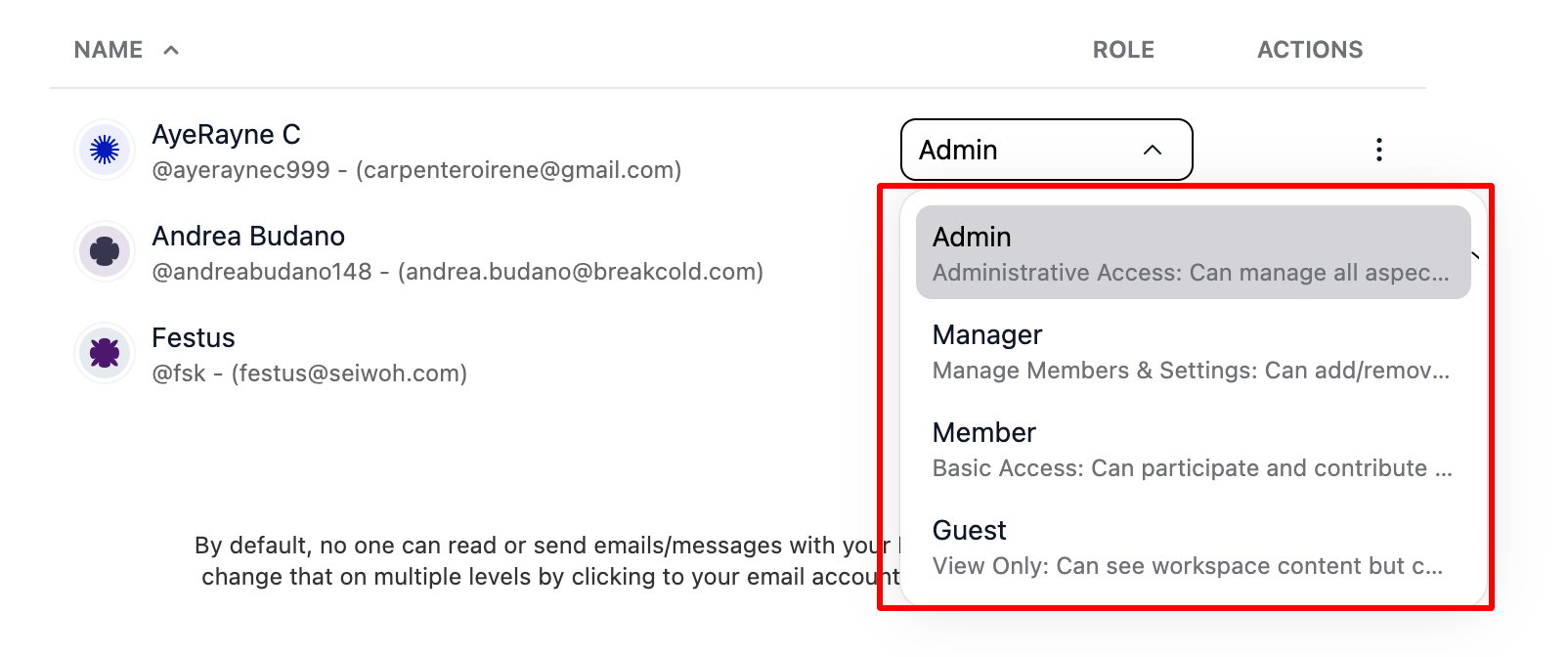 What is the difference between each workspace role? screenshot 1