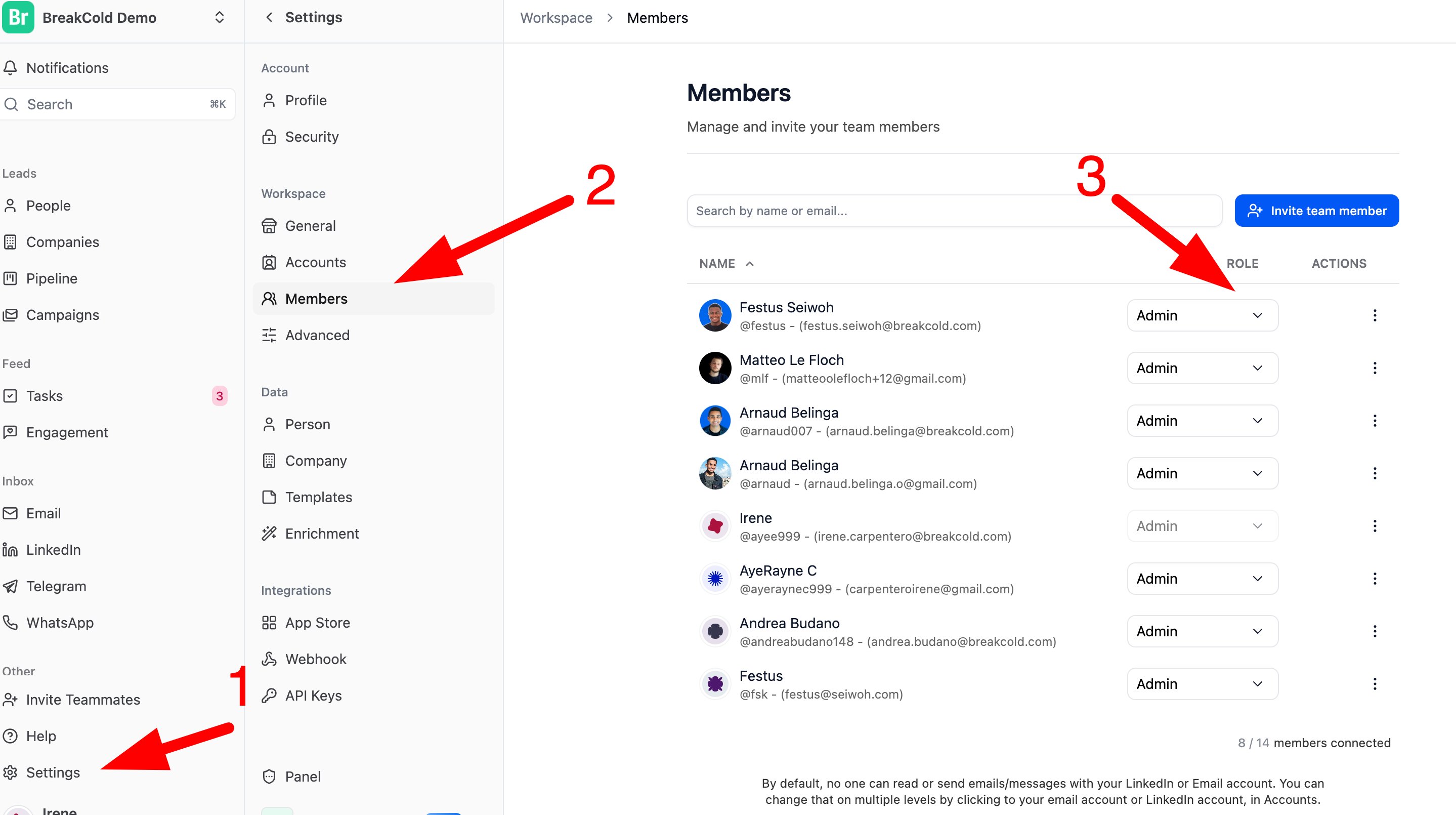 Where can I manage roles and permissions at the workspace level? screenshot 1