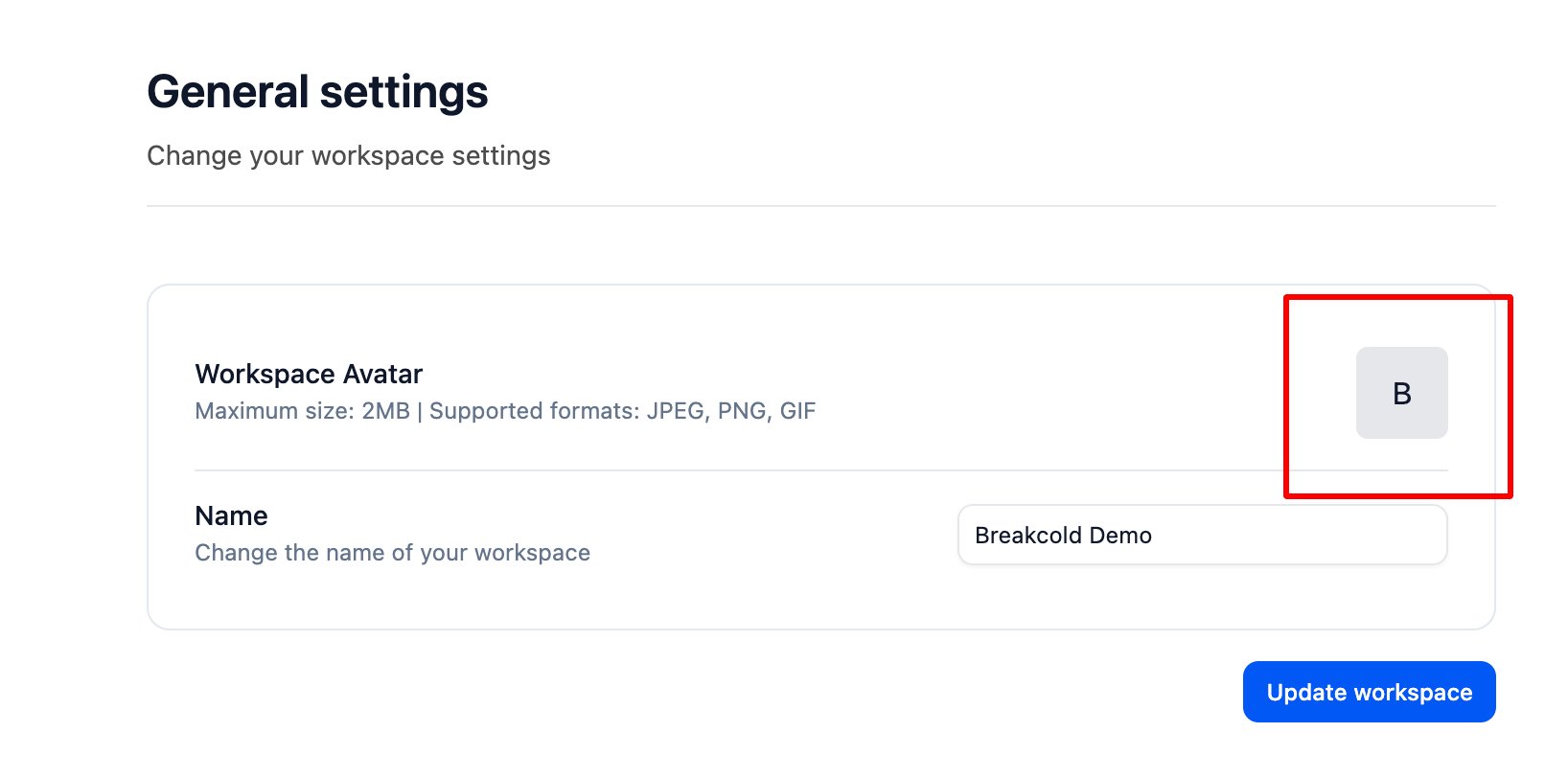 Where can I upload my workspace avatar? screenshot 1