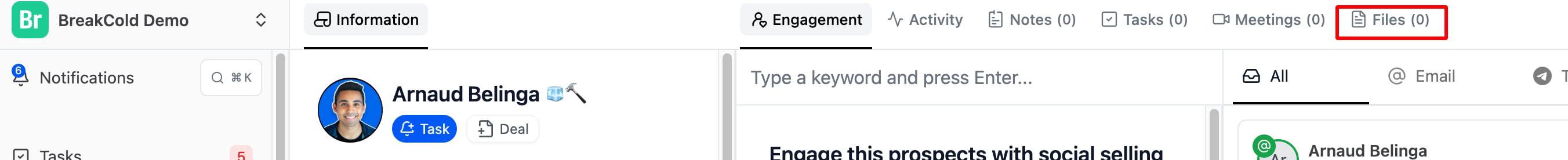 Can I upload files to a lead, company, or deal in Breakcold? screenshot 1