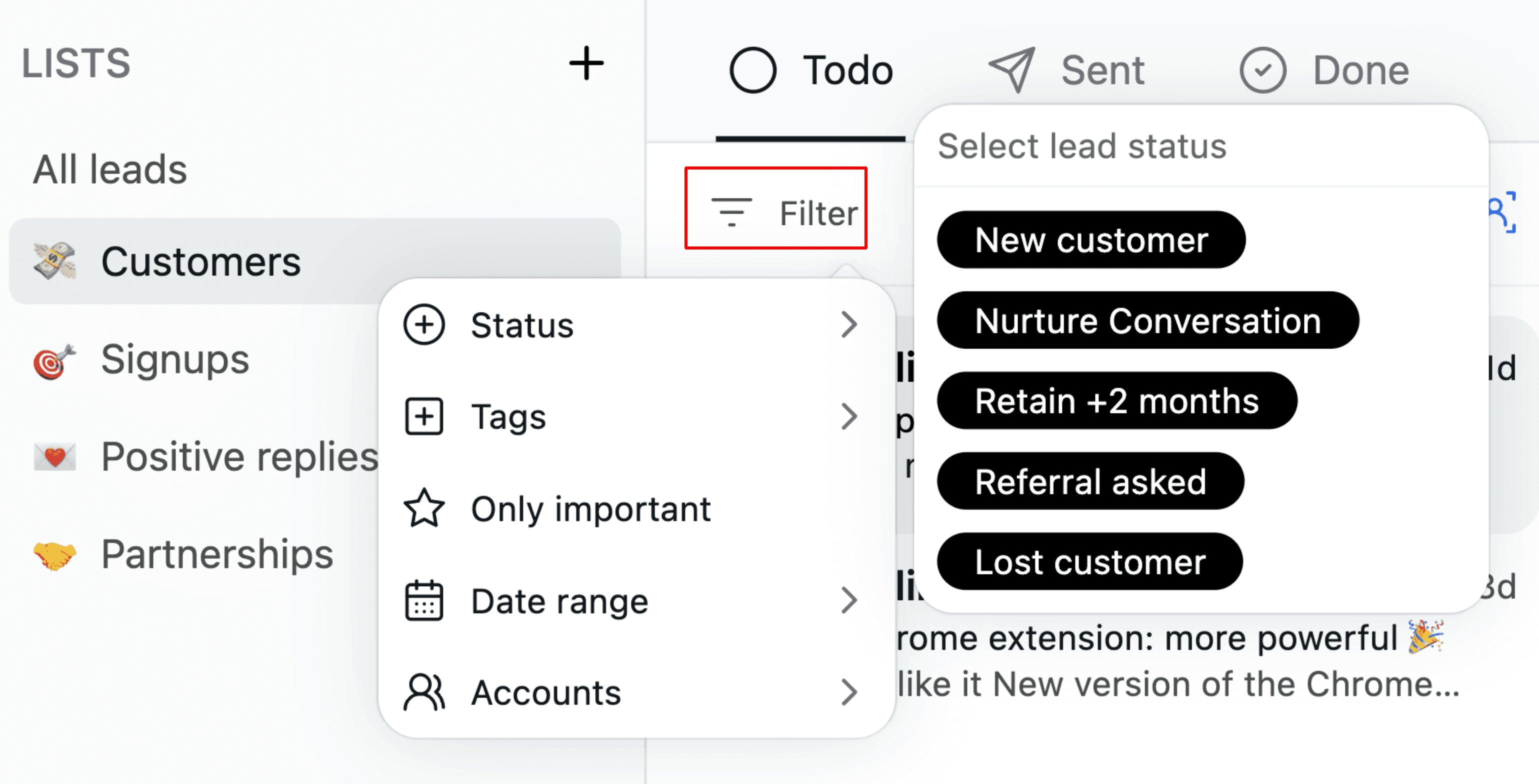 Can I filter my Email and LinkedIn inboxes? screenshot 1