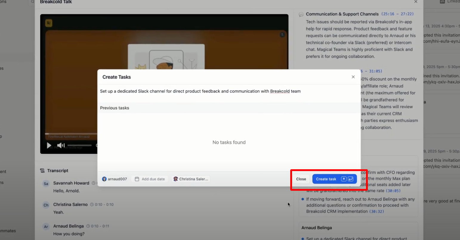 Can Fireflies automatically create tasks based on the meeting? screenshot 1