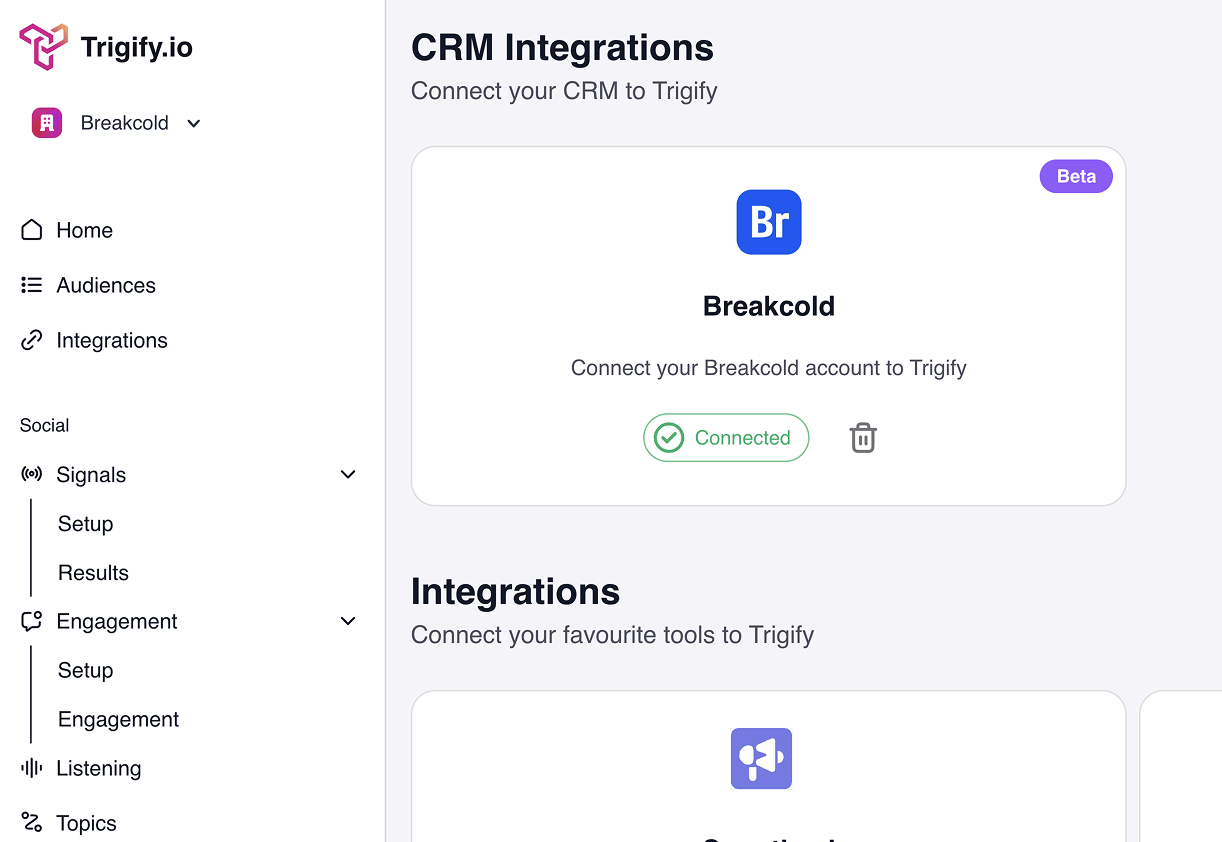 native CRM integration: TRIGIFY for social signals 🎉 screenshot 3