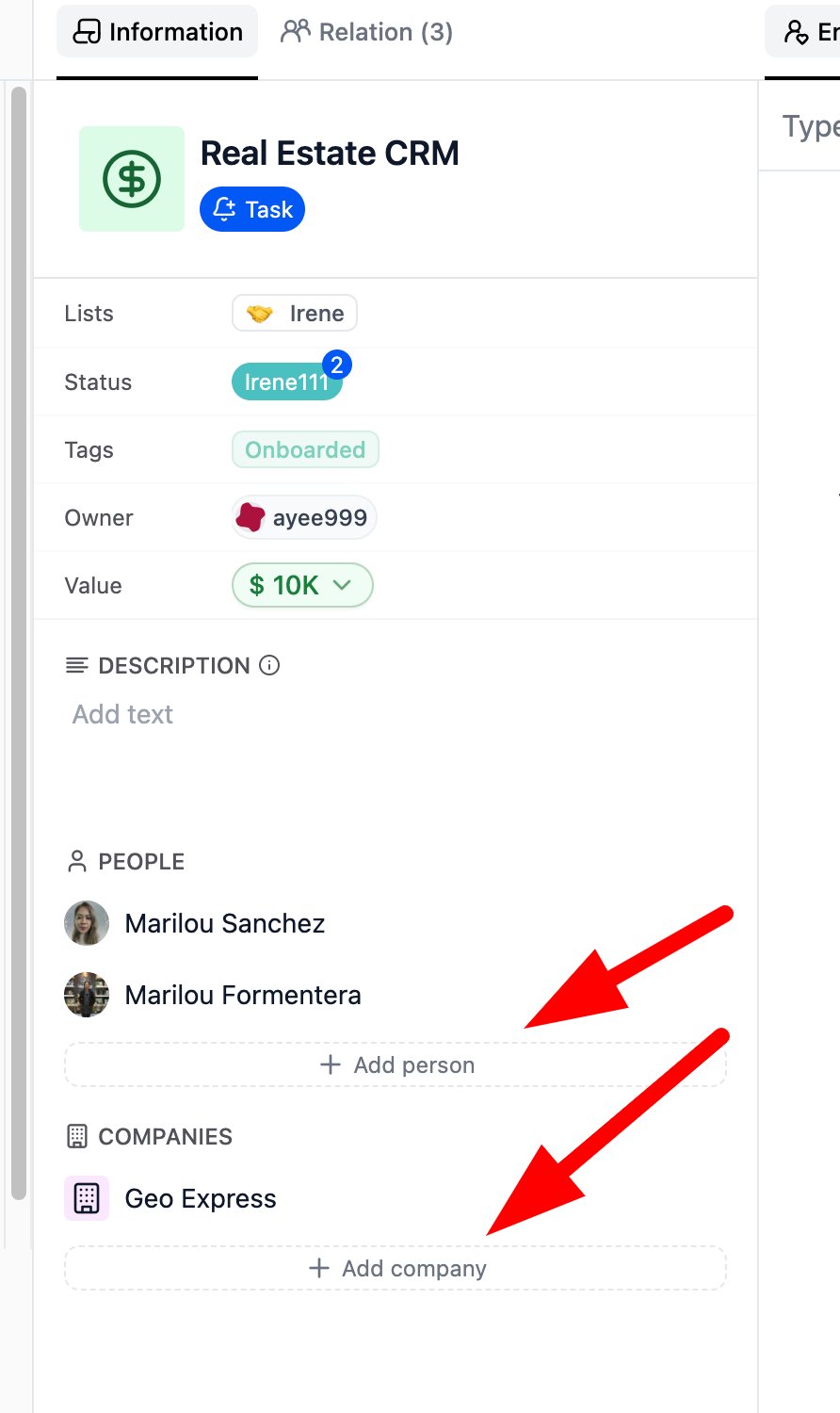 Can I attach multiple leads or companies to a deal? screenshot 1
