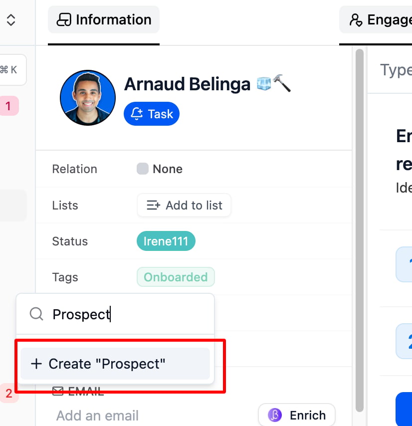 How can I create a new tag on a lead? screenshot 1