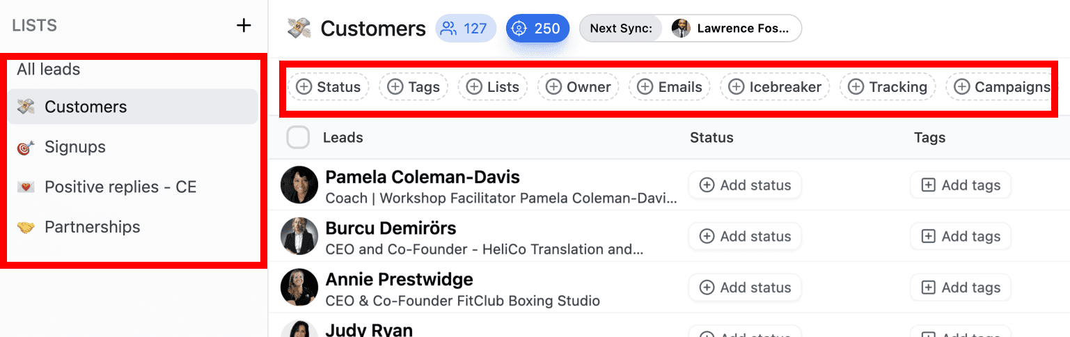 How can I filter leads by List or Pipeline Status? screenshot 1