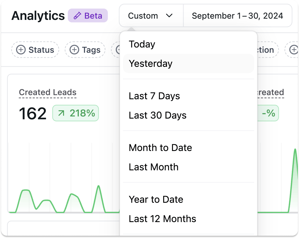 How do I filter CRM analytics data in Breakcold? screenshot 2