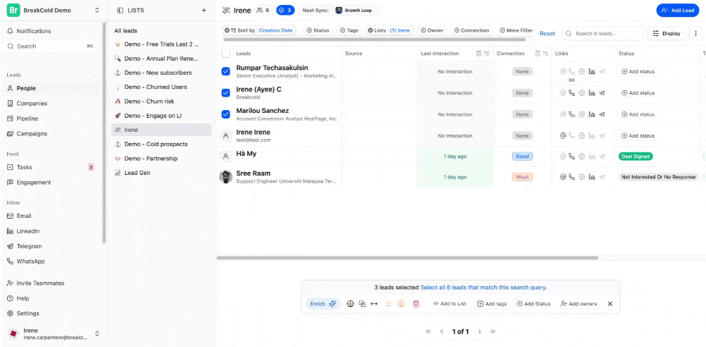 How do I remove a lead from a list? screenshot 2