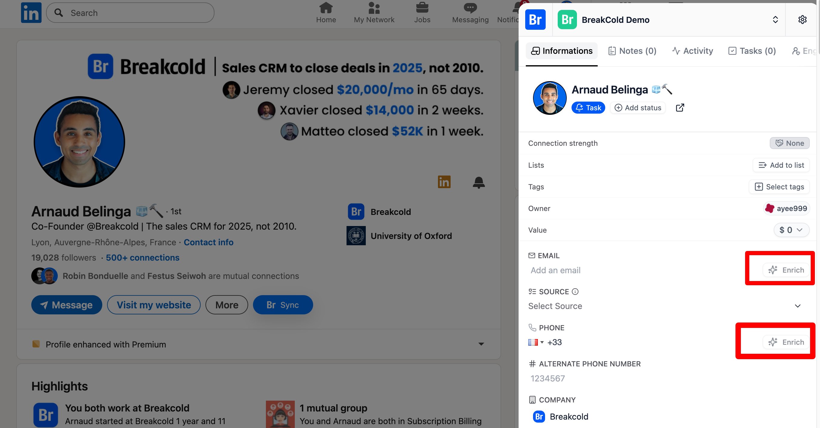 Can I enrich LinkedIn leads from the Chrome extension? screenshot 1
