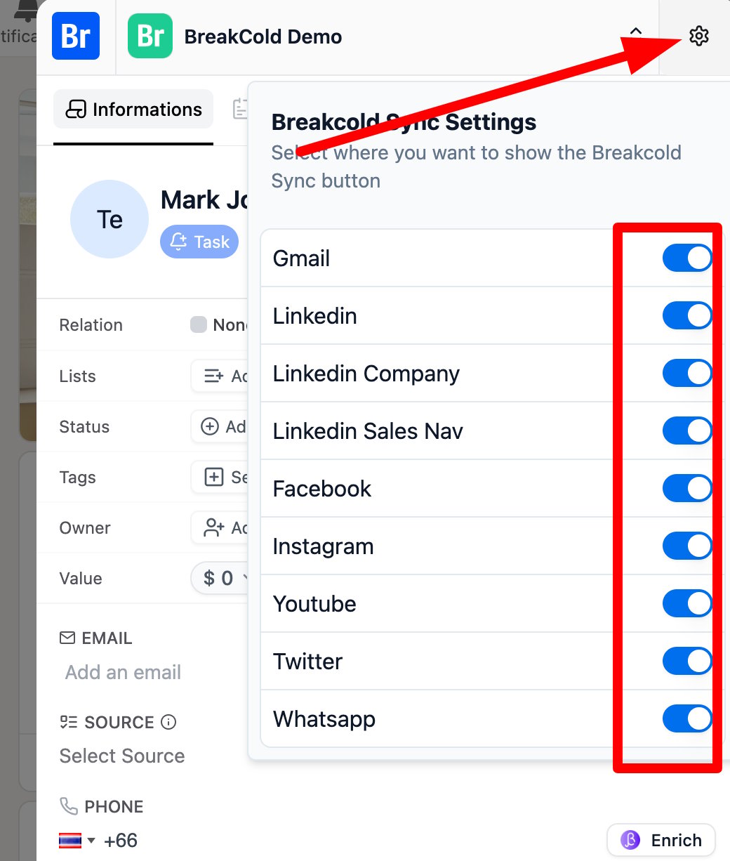 How can I disable Breakcold only on Gmail while keeping it active on LinkedIn? screenshot 1