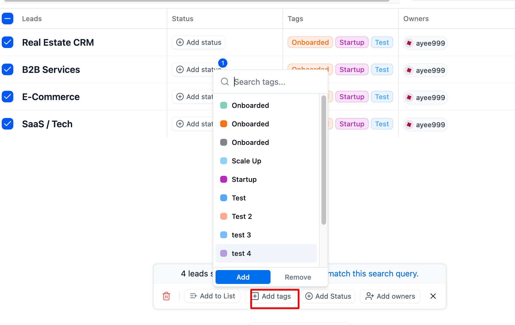 Can I add or remove tags from multiple deals at once? screenshot 1
