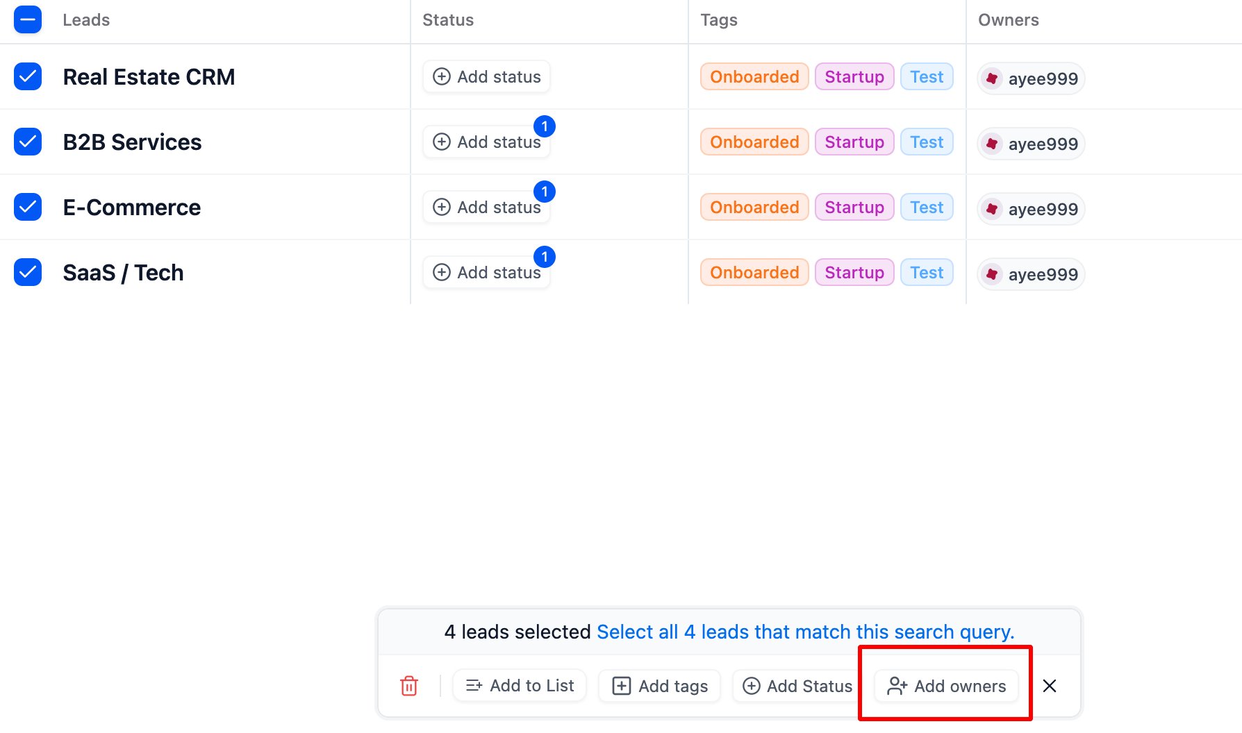 Can I assign multiple deals to a specific owner or team member at once? screenshot 1