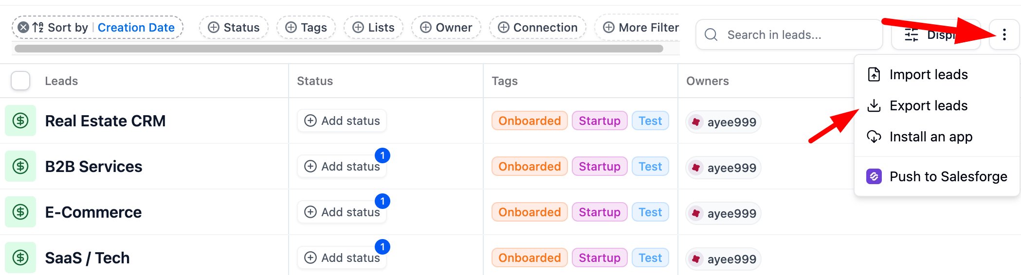 Can I export or import data for multiple deals at once? screenshot 1
